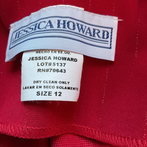 Jessica Howard Red 2pc Vintage Long Sheath Dress W/ Long Sleeve Blazer 12 - Picture 6 of 8